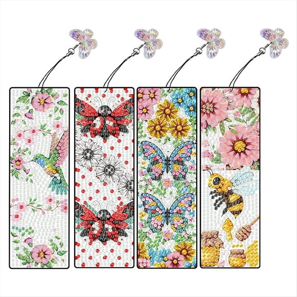 Marcapáginas con Diseño de Diamantes (4 Piezas): Kits de Marcapáginas de Diamantes Acrílicos para Mujer - Marcapáginas DIY con Diseño de Mariposa y Flor de