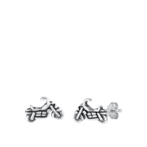 Sterling Silver Oxidized Motorcycle High Polished Biker Earrings .925 New Jewelry Female Unisex