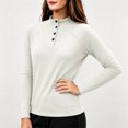 thumbnail image 7 of Ke1Clo Womens High Neck Pullover Casual Long Sleeve Solid Color Slim Fit Knit Tops Button Down Stretchy Fall Winter Travel Tunic Tshirt White XXXL, 7 of 7
