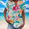 thumbnail image 2 of Camisetas de Manga Corta para las Mujeres Casual Impreso Botón Casa V-Cuello Camiseta Blusas, Poliéster, 2 of 7