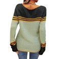 thumbnail image 5 of Women Autumn Winter Colorblock Pullover Sweaters Round Neck Striped Slim Fitting Knitwear Tops, 5 of 6
