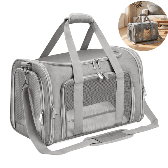 Soft-Sided Pet Carrier for Small Dogs and Large Cats - Collapsible Travel Carrier with Shoulder Strap, Up to 16 lbs, Gray