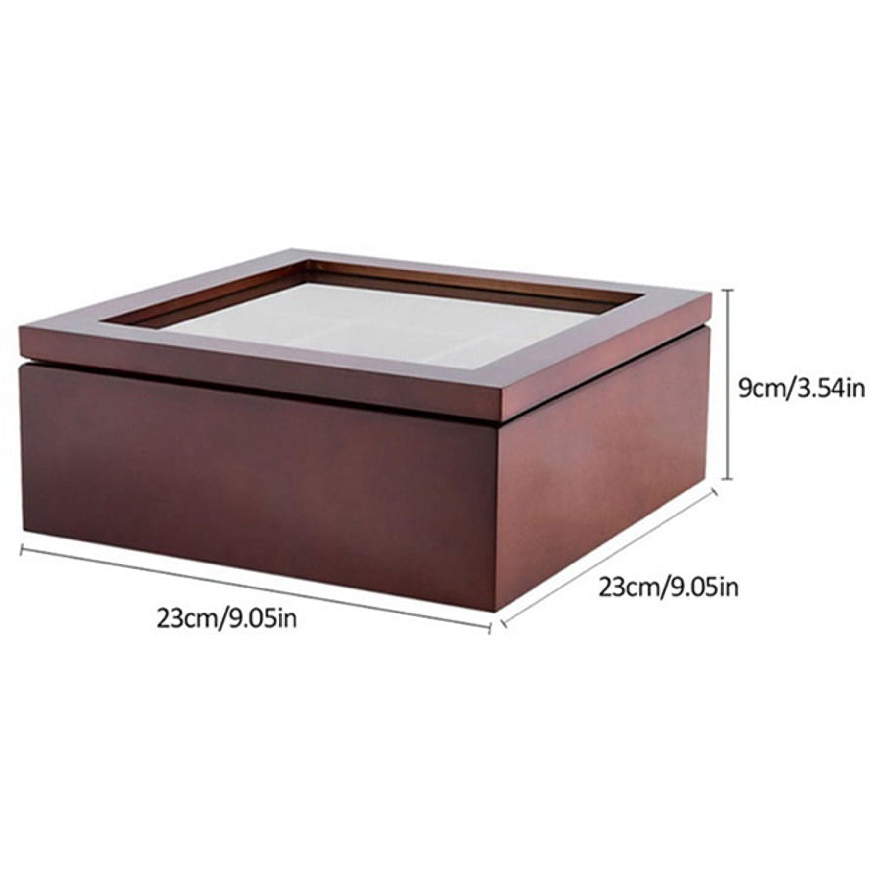 Wooden 9 Grids Tea Box Tea Bags Container Storage Box Square Gift Box Case  Transparent Top Lid Jewelry Storage Box-Red Wine color 