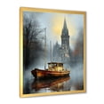 thumbnail image 2 of Designart "Church and Harbor Boat Sunset Grey Coastal Serenity" Coastal Framed Wall Art - Coastal Grey Coastal Sunset Hallway Framed Wall Art Decor, 2 of 6