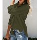 thumbnail image 2 of Mujeres Blusa de manga larga color puro cierre botón Turn Down Collar V cuello camisa Tops con bolsillos, 2 of 6