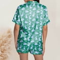 thumbnail image 2 of Yuncity Womens Easter Pajama Set Silk Satin Heart Shaped Rabbit Short Sleeve Button Down Shirt Shorts Pjs Loungewear Sleepwear Dark Green M, 2 of 5