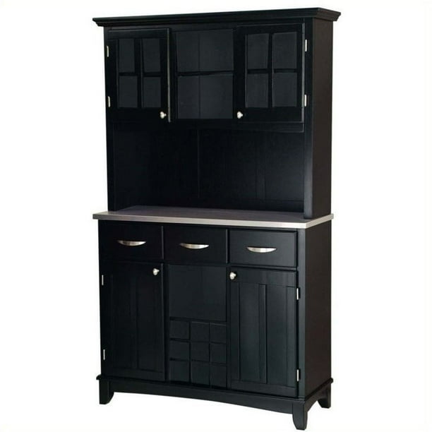Bowery Hill 3 Drawer Wine Rack Buffet with Hutch in Black