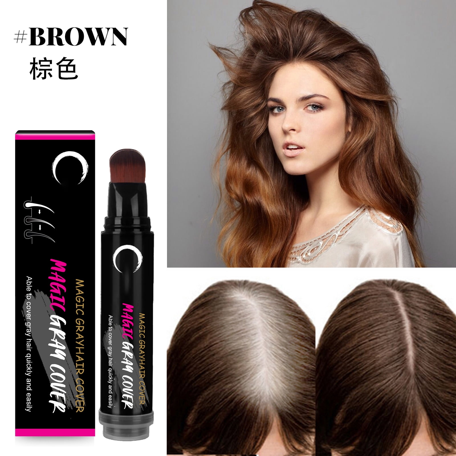 Alvantor Temporary Root Touch Up Hair Color Stick, Root Cover Up for Gray Hair - Water-Resistant, Brown