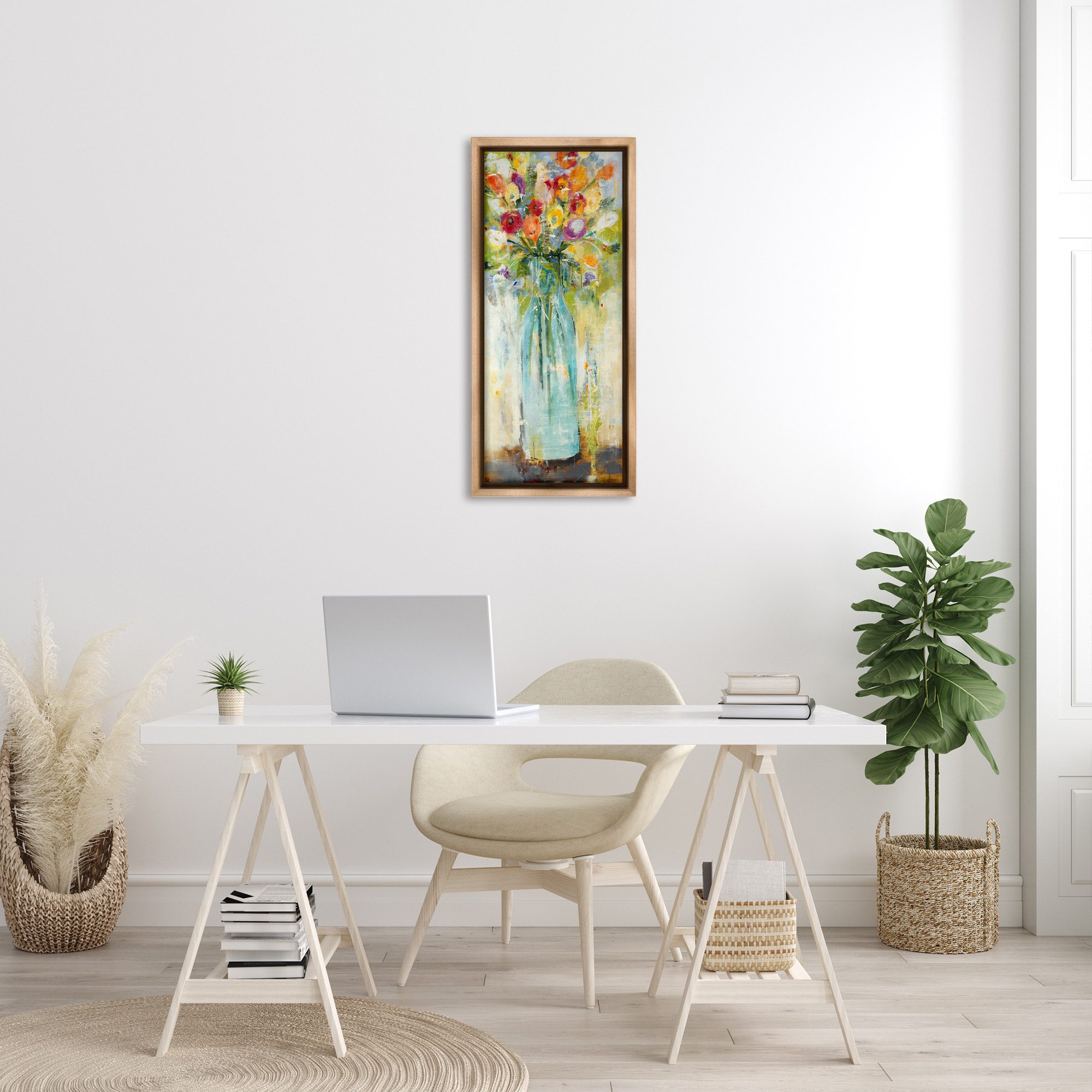 Stupell Industries Rustic Spring Bouquet Abstraction Botanical & Floral Painting Brown Floater Framed Canvas Art Print Wall Art, 15 x 31