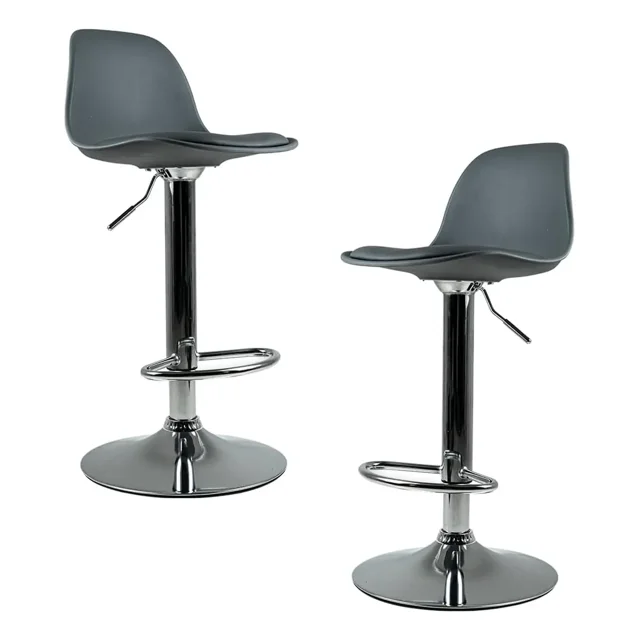 Sillas para Bar y Barra de Cocina con Respaldo y Reposapies de Altura Ajustable Banco Taburete Giratorio con Asiento Acolchado de Diseño Moderno Set 2 Piezas Gris