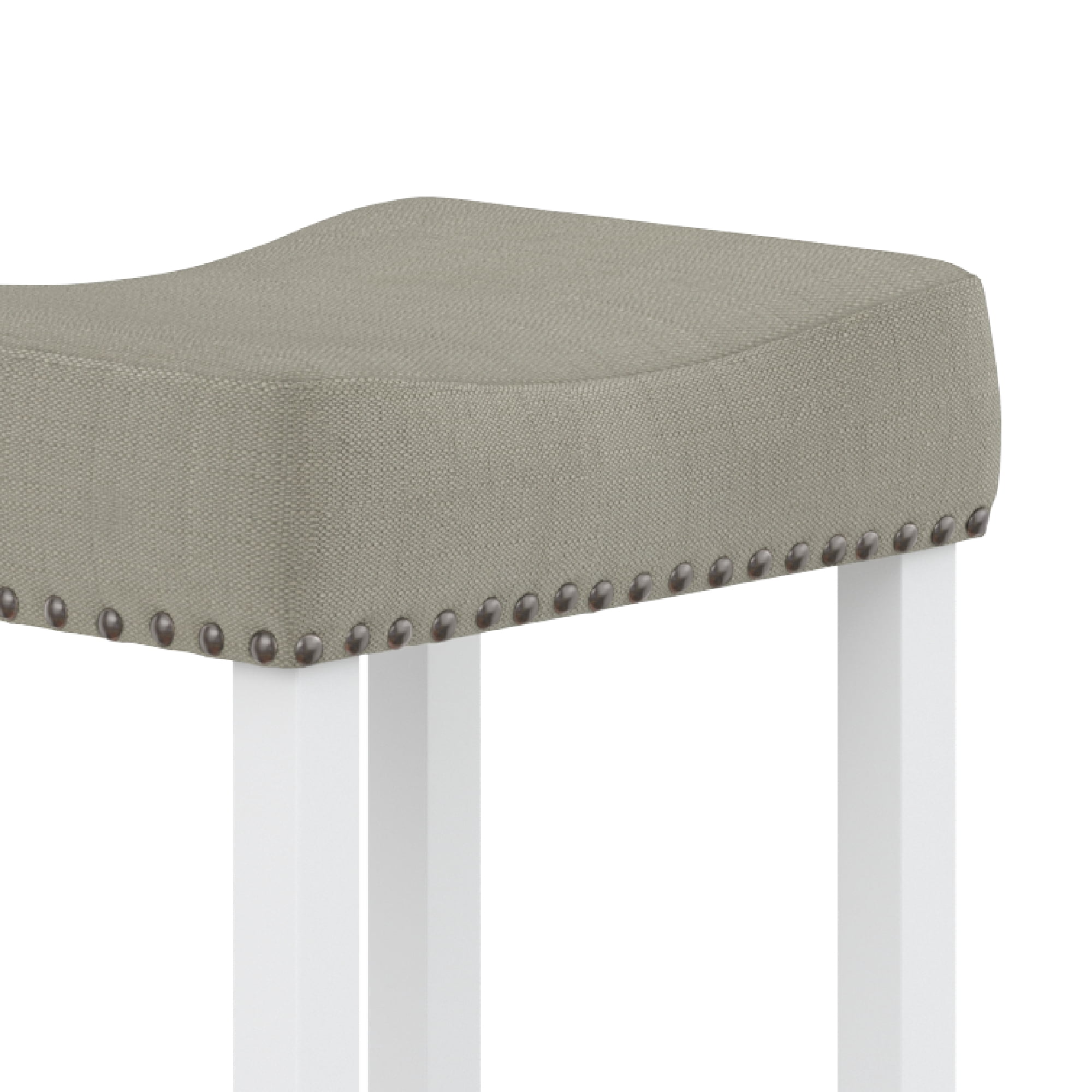 Nathan James Hylie Nailhead Wood Pub-Height Counter Bar Stool 29" Gray Fabric Cushion White Finish