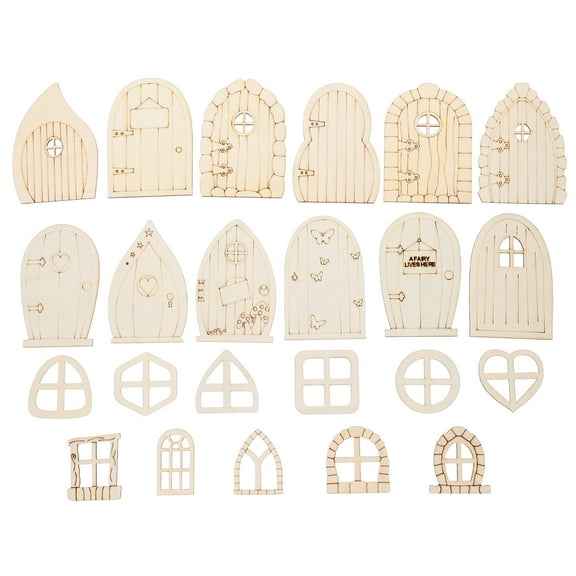 LEORX 96Set Fairy House Craft Khaki Wood Elegant Style Garden Decoration