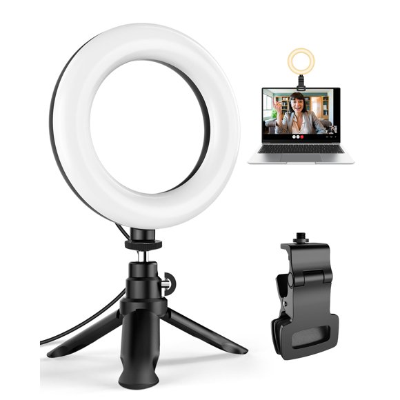 Aro de Luz para Celular,Anillo de Luz LED con Clip y Trípode, 5 Colores y 10 Niveles Brillo, Kit de Iluminación para Selfies, Videollamadas,Zoom,Cámara Web,Monitor,Str