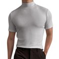 thumbnail image 1 of Men Short Sleeves Top High Elasticity Pure Color Turtleneck Slim Fit Undershirt Pullover White L, 1 of 6
