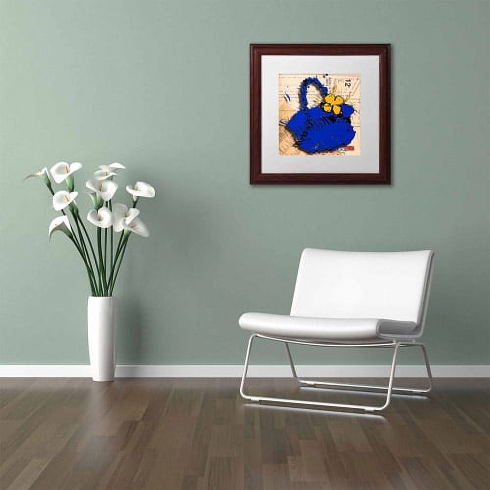 Trademark Fine Art "Flower Purse Yellow on Blue" Canvas Art by Roderick Stevens, White Matte, Wood Frame