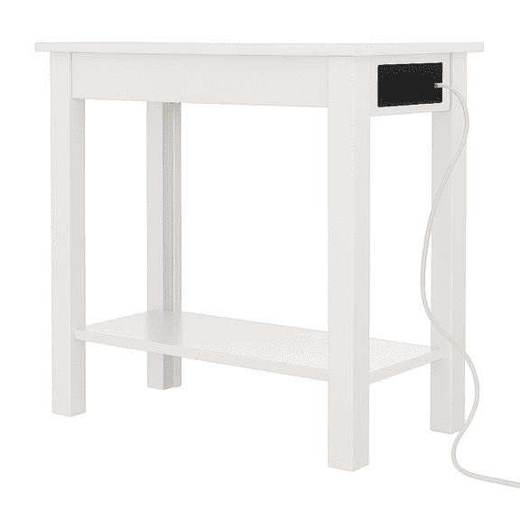 Lavish Home Narrow Side Table with Charging Station and Storage Shelf
