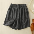 thumbnail image 2 of Lovskoo Cotton Linen Shorts for Women Knee Length Bermuda Shorts Solid Color Casual Loose Wide Leg Elastic Waist Pocket Shorts Gray, 2 of 7