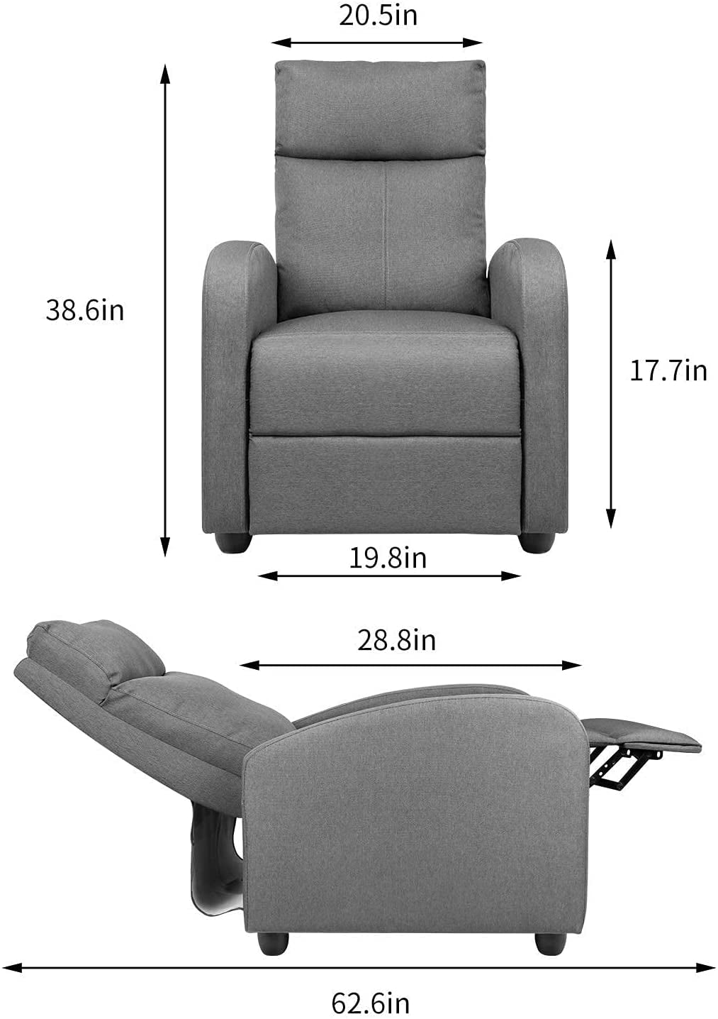 Brown UK Shipping Recliner Chair Linen Adjustable Home Theater Single Massage Sofa with Thick Seat Cushion and Backrest Modern Living Room Recliners Reclining Armchair Push Back Chair Couch 