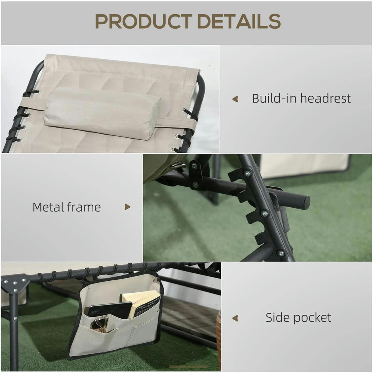 Demi Bonn 2 Piece Folding Chaise Lounge Set with Reclining Back, Portable Outdoor Patio Furniture for Beach, Yard, Beige