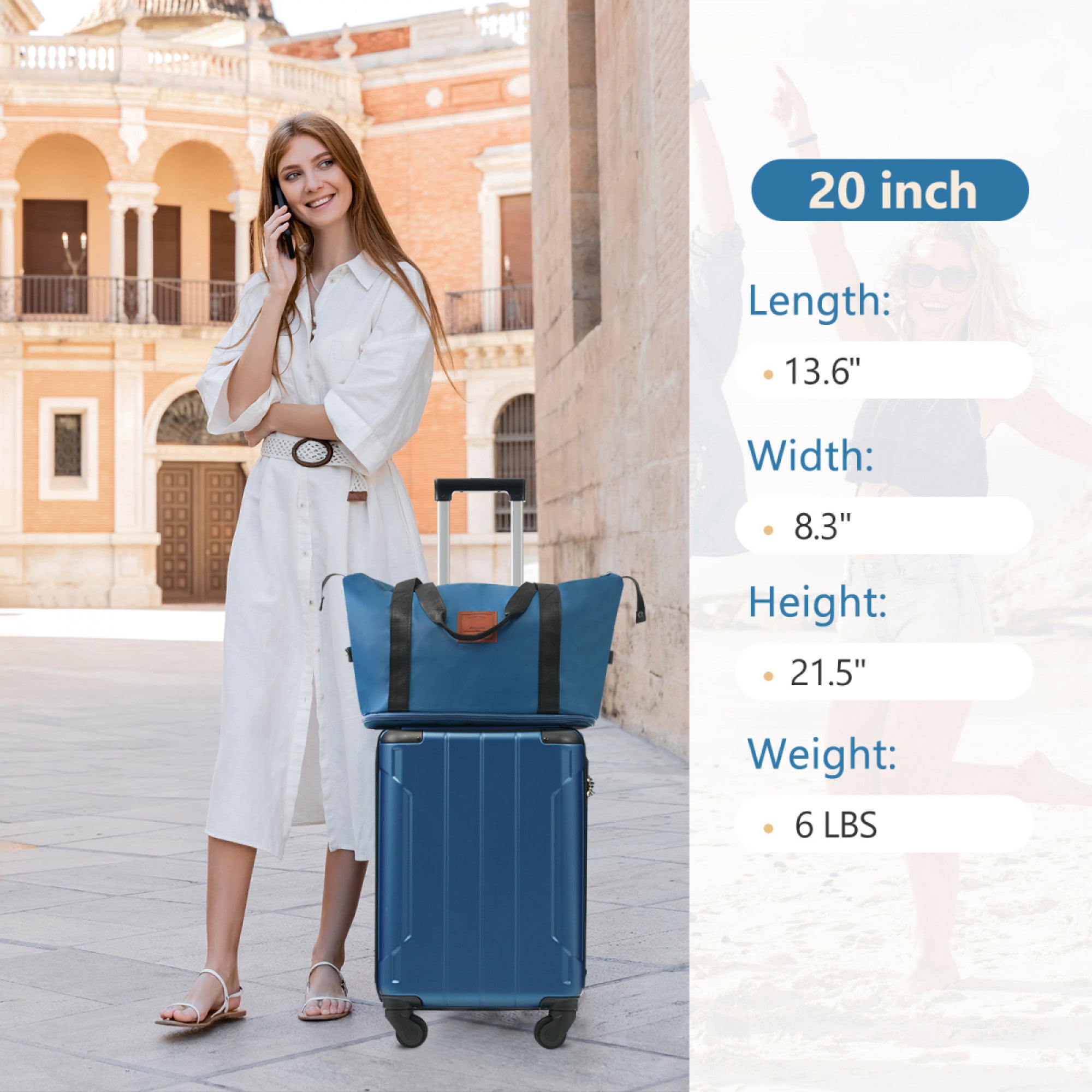 20 Inch 3-Piece Carry On Luggage Set - Lightweight ABS Hardshell Suitcase with Spinner Wheels for Business Travel & Weekend Getaways,Blue