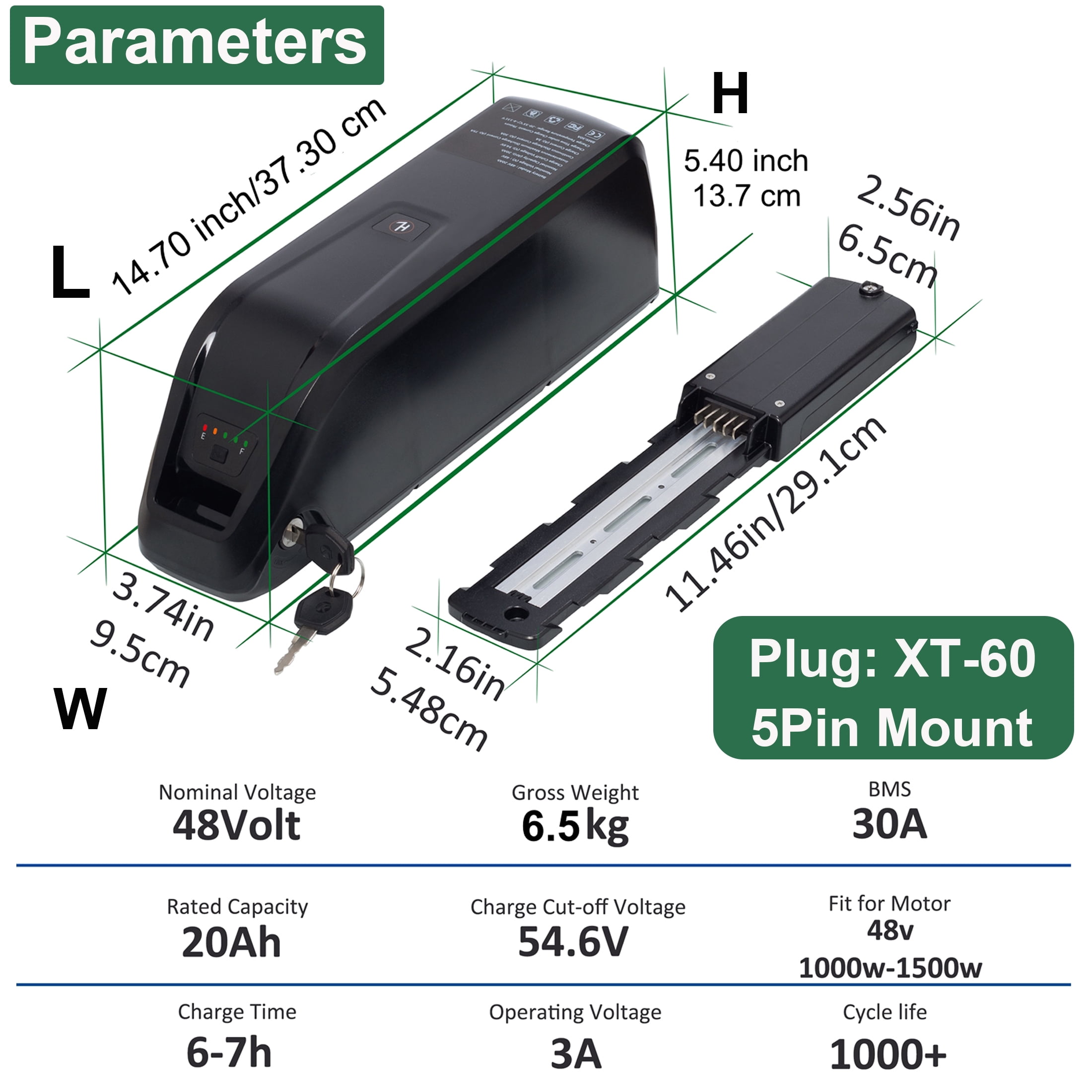 5pin 48V 20AH Ebike Battery Scooter 48V Battery with Charger 48V Lithium Battery 1500W for Adult Electric Bike