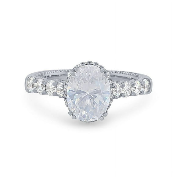 1.00 Carat Excellent Oval Cut Real Diamond New Design Solitaire with Accents Ring for Wedding Solid 18K White Gold Size 11