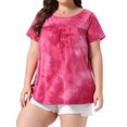 thumbnail image 4 of Agnes Orinda Women's Plus Size Tops Tie Dye Short Sleeve Casual Round Neck Pleated Summer Basic T Shirts 1X Hot Pink, 4 of 6