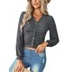 thumbnail image 2 of SAYOO Mujeres Primavera Verano Prendas de punto, Color sólido Manga larga Cuello en V Fruncido Cierre de botón Tops delgados SAYOO Moda, 2 of 9