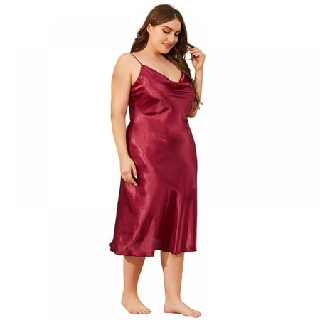 

Sling Sleepwear Sexy Lingerie Plus Size Nightgown Lace Chemise Satin Slip Silk Negligee Nightie Bridal Babydoll for Women