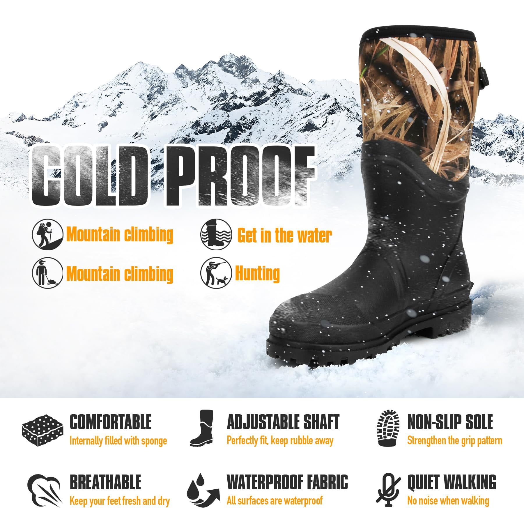 GUGULUZA Hunting Rubber Boots, Waterproof Hunting Boots with 6 mm Neoprene for Men, Insulated Rain Boots for Outdoors, Camo 11 Wide Women/10 Wide Men