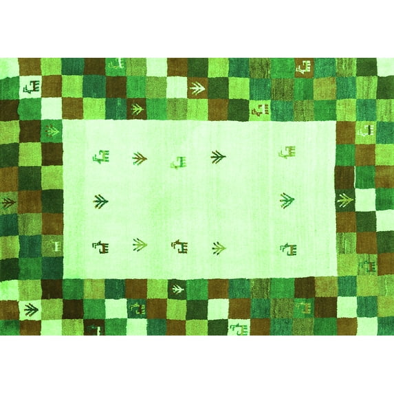 Ahgly Company Indoor Rectangle Abstract Green Contemporary Area Rugs, 3' x 5'