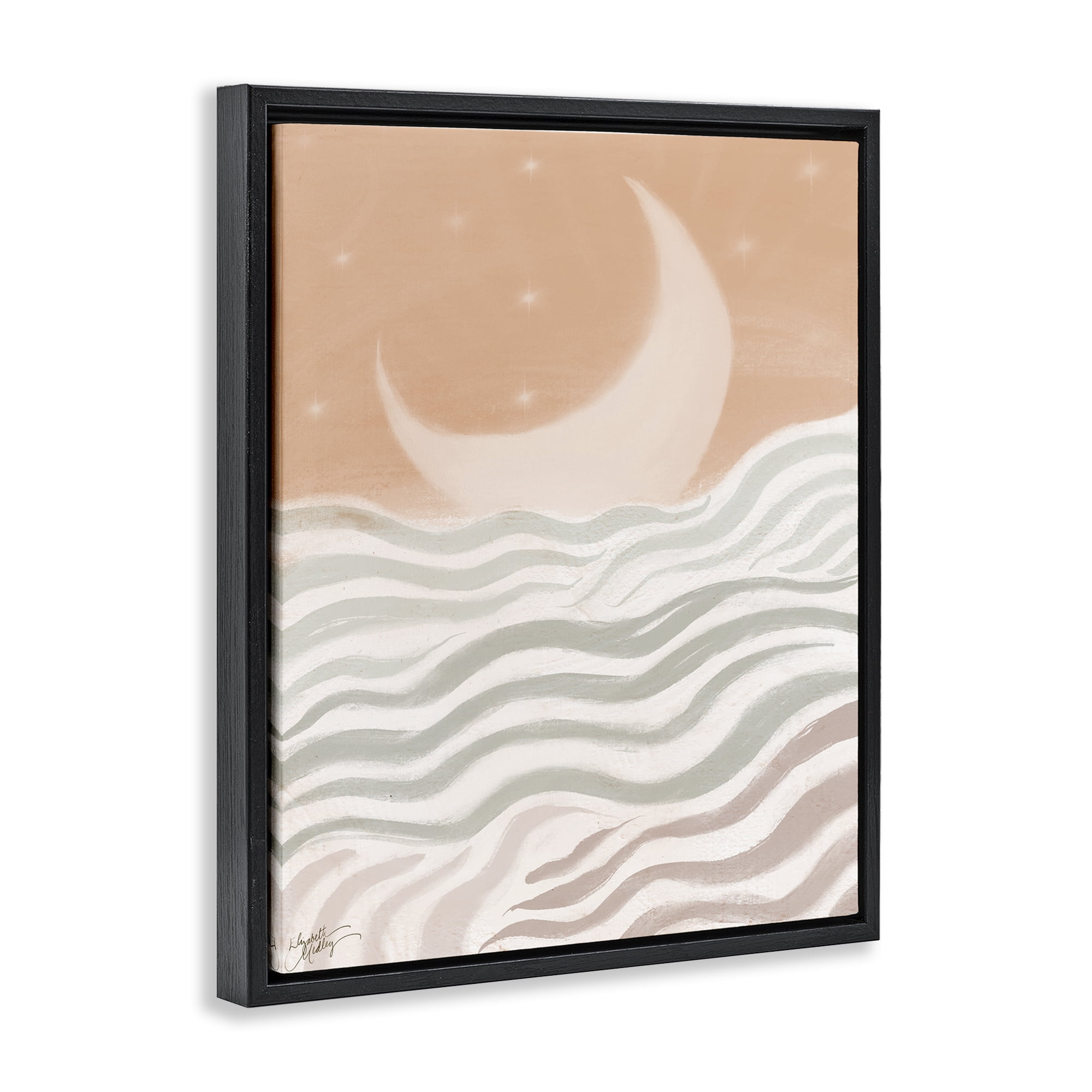 Stupell Industries Crescent Moon over Sea Landscape & Nature Painting Black Floater Framed Canvas Art Print Wall Art, 17 x 21