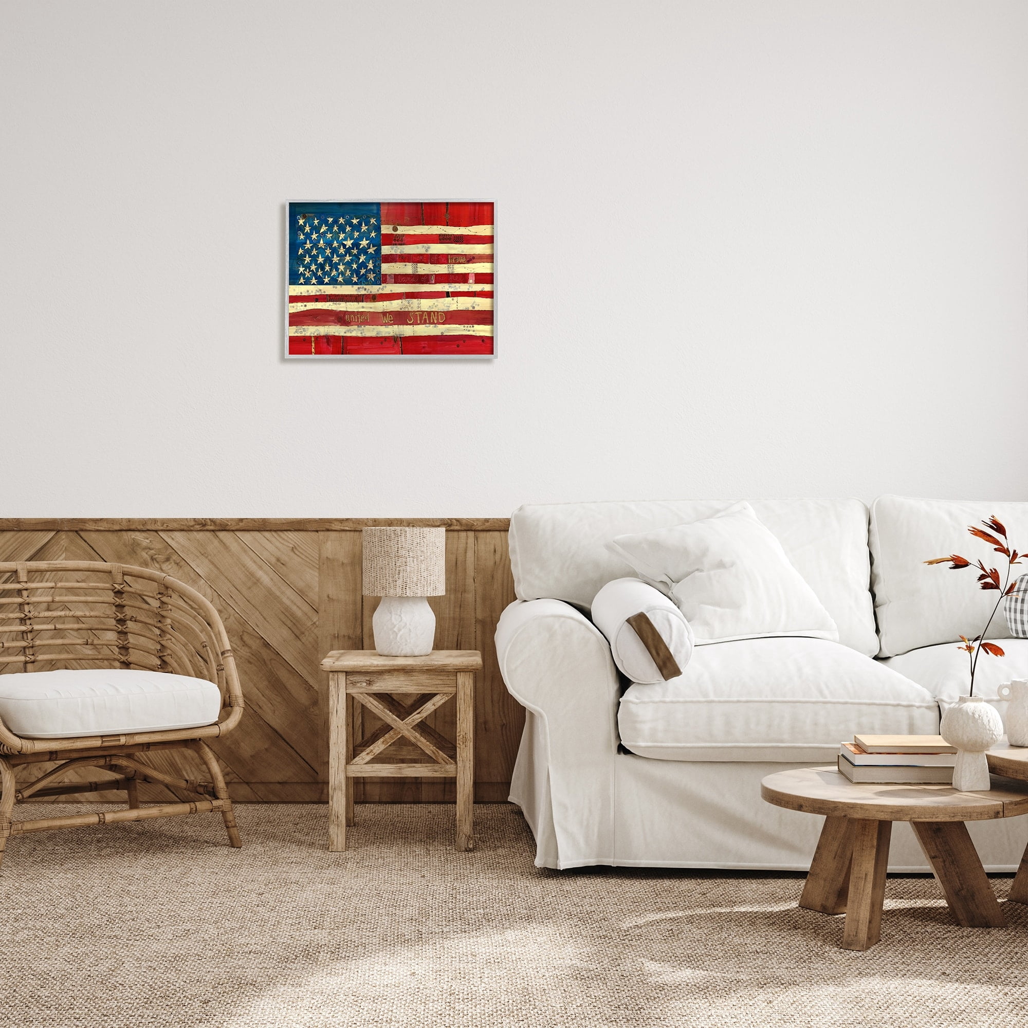 Stupell Industries United We Stand Independence Day Festive American Flag Painting Gray Framed Art Print Wall Art, Design by Stephanie Burgess