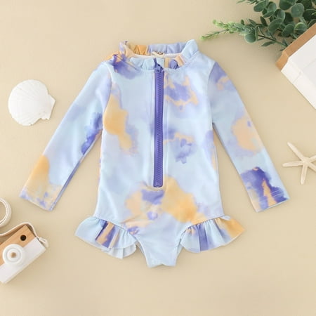 Baby Girls Bikini Beach Swimwear Rashguard Sets Long Sleeve Ruffle Swimsuit UPF 50+/Sun Protection Cute Kids Girl Bikini Swimwear for Baby Girl 4-5 Years