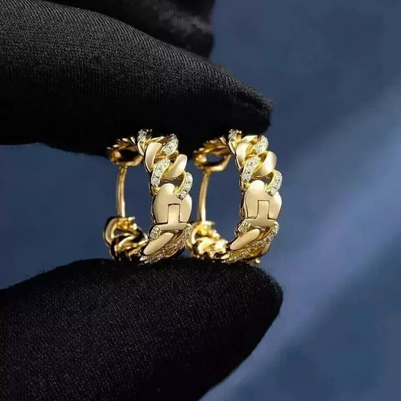 Sparkle Jewels 14k Yellow Gold Plated 2Ct Round Cut Cubic Zirconia Women Cuban Link Hoop Earring Silver