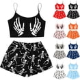 thumbnail image 2 of Swanpen Halloween Pajamas Women Silk 2 Piece Cami Top Shorts Set Skeleton Print Sleeveless Sleepwear Loungewear Halloween Gifts, 2 of 6