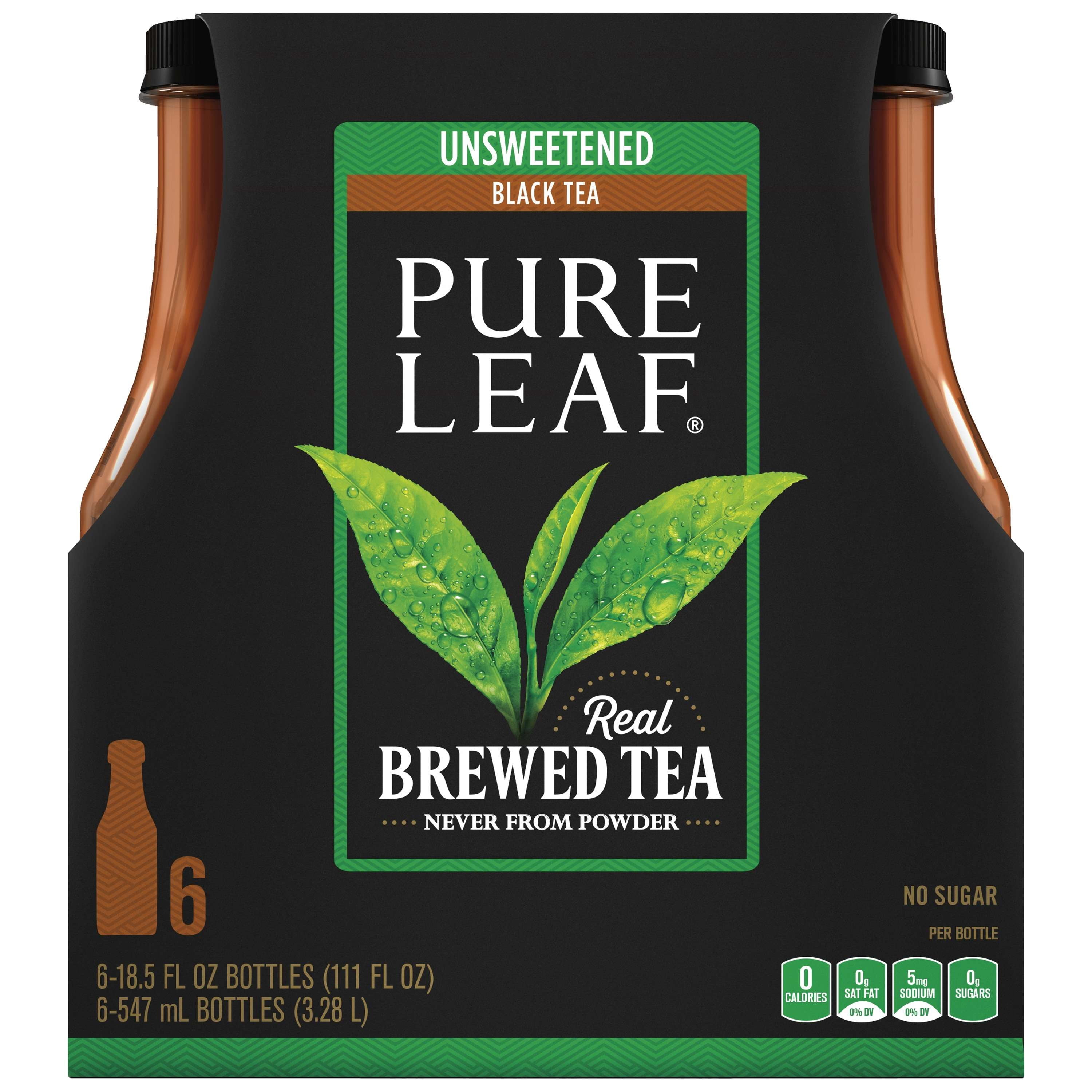 Lipton Pure Leaf Unsweetened Real Brewed Black Iced Tea, 18.5 fl oz, 6 Pack Bottles