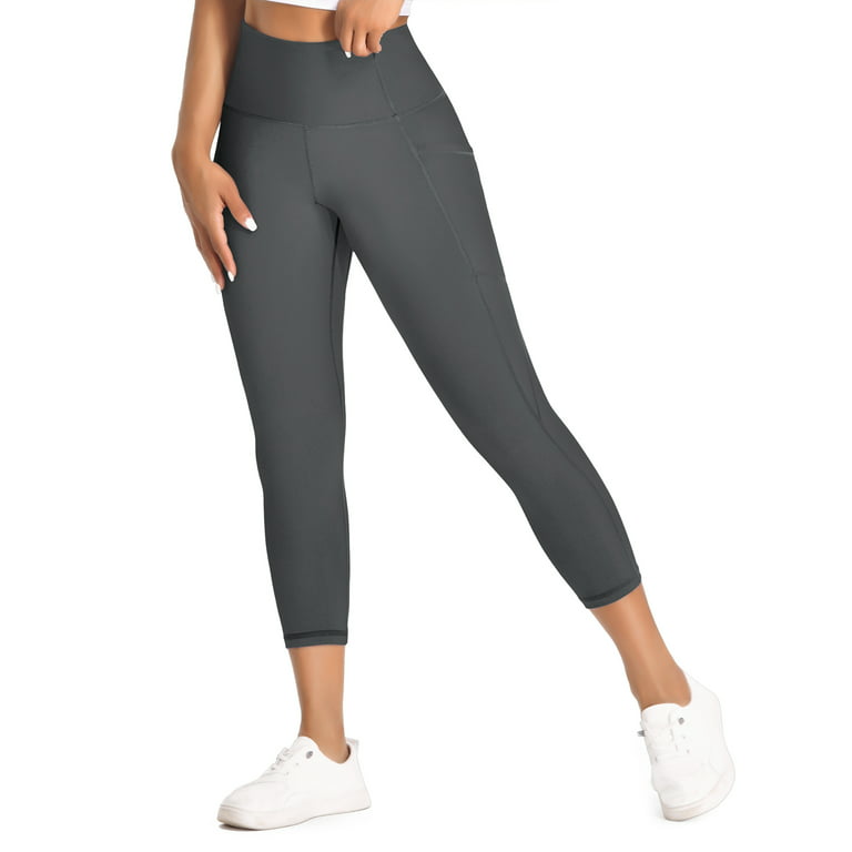 UUE 21 Inseam Gray Workout Leggings for Women,Yoga Capris with Pockets  Tummy Control