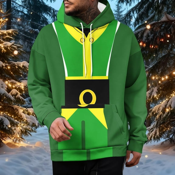 Yusimy Mens Christmas Printed Hoodie with Pockets & Drawstring Long Sleeve Pullover Athletic Top