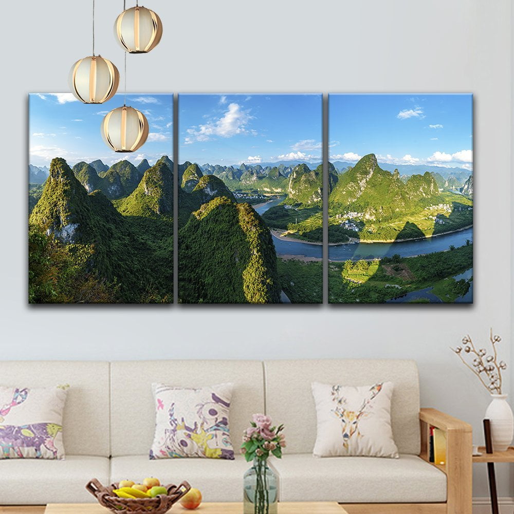 wall26 3 Panel Canvas Wall Art Bird View Landscape of Mountains