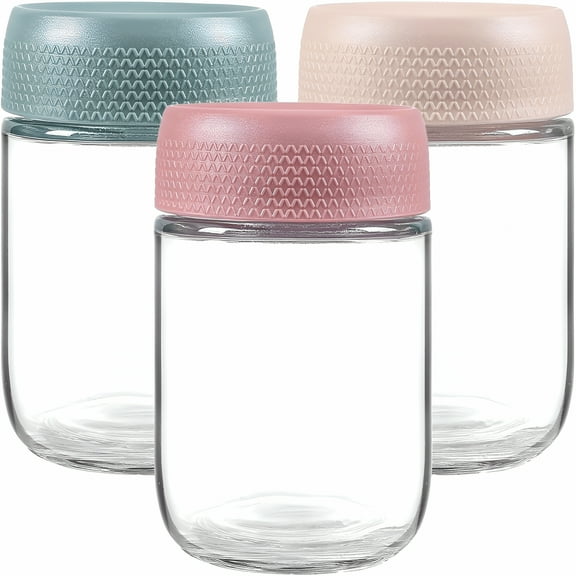 ACDANC 3-pack 12oz Glass jars with Airtight Lids,Overnight Oats Containers with Lids,Wide mouth Mason Salad jars,Glass Food Storage Containers for Snacks Yogurt Spice Sugar