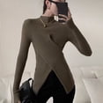thumbnail image 1 of Suéter negro de cuello alto medio ajustado para mujer de Rimocy, jersey de punto con abertura cruzada de diseñador 2022, jersey de manga larga para mujer, 1 of 5