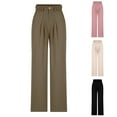 thumbnail image 5 of Lovskoo 2024 Wide Leg Pants Woman Solid Color Trendy Comfortable Elastic Button Up Pants Beige S, 5 of 5