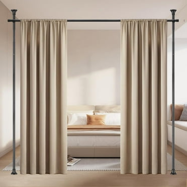 LAIDER HEROS Room Divider, No Drilling Curtain Rod for Room Separation, 4-10ft (H) 28-114inch(W) Adjustable Heavy Duty Floor to Ceiling Wall Room Divider curtain rod Matte Black