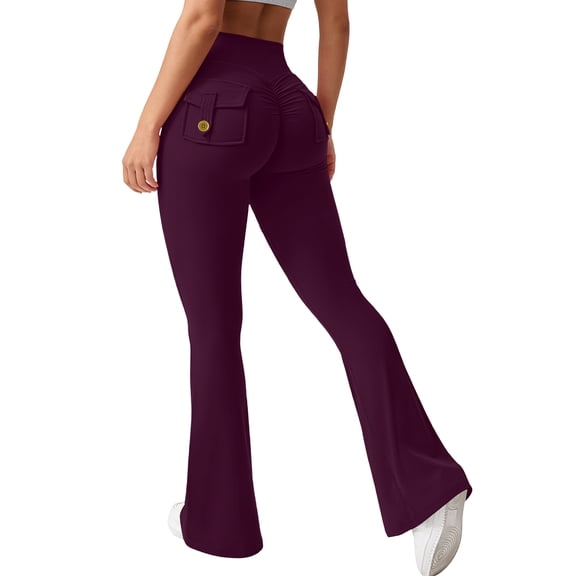 Women's Cargo Pants High Waist Fashion Flared Elastic for Training Wide Leg Yoga Pants with Pockets