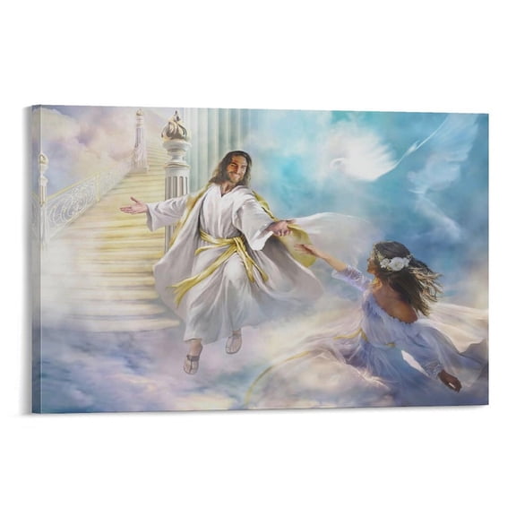 FIRST DAY IN HEAVEN Poster Jesus Artworks Picture Print Poster Wall Art Painting Canvas Gift Decor Home Posters Decorative 24x36inch(60x90cm)
