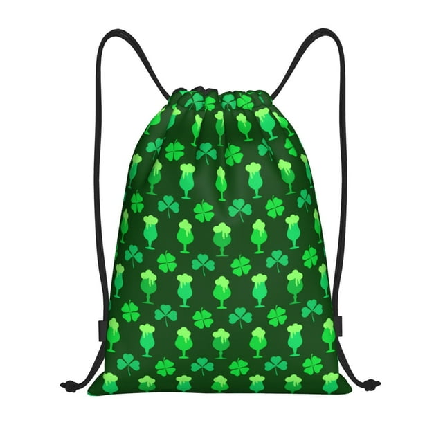 Lukts leaves and glasses of beer for St. Patrick's Day Pattern Drawstring Backpack Bag Sport Gym Sackpack,String Backpack Sport Bag Sack,Cinch Tote Gym Backpack-Small