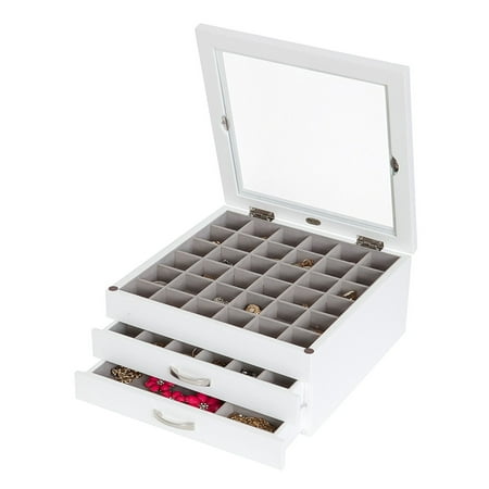 Mele & Co. Liza Glass Top Wooden Jewelry Box (White)