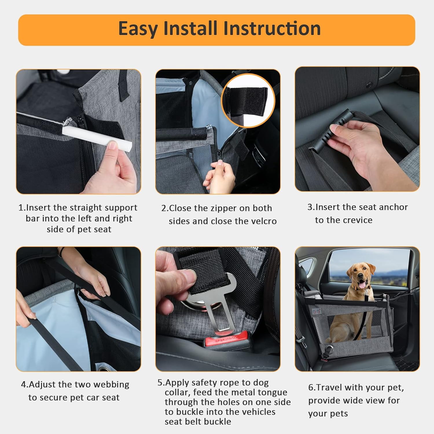 XZKING Dog Car Seat for Large Dogs, Car Booster Seat for Pet Travel with Waterproof Pad, Half seat Dog Hammock,Harness Hook, Breathable Mesh, and Adjustable Backseat Safety Belt