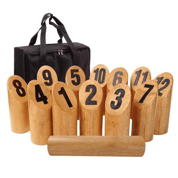 GSE Games & Sports Expert Rubber Wood 12 Numbered Pins Throwing Game Set. Outdoor Lawn Yard Throwing Toss Game Set for Kids & Adults Outdoor Lawn, Backyard Play